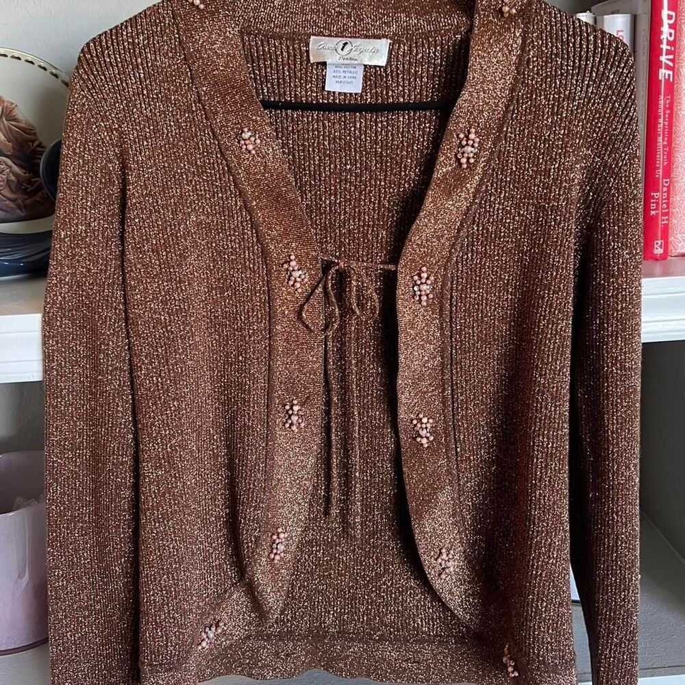 Women's Brown and Gold Cardigan